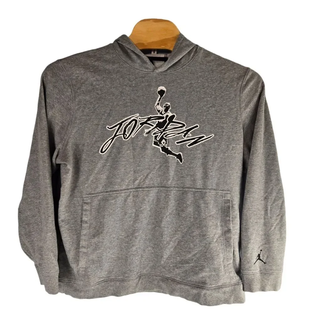 Jordan Dri Fit Jump Man DJ0634 091 Mens XL Gray Graphic Fleece Pullover Hoodie‎